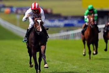 Ridden by Neil Callan, Misheer strides to victory in the Cherry Hinton Stakes at Newmarket yesterday. Empics Sport